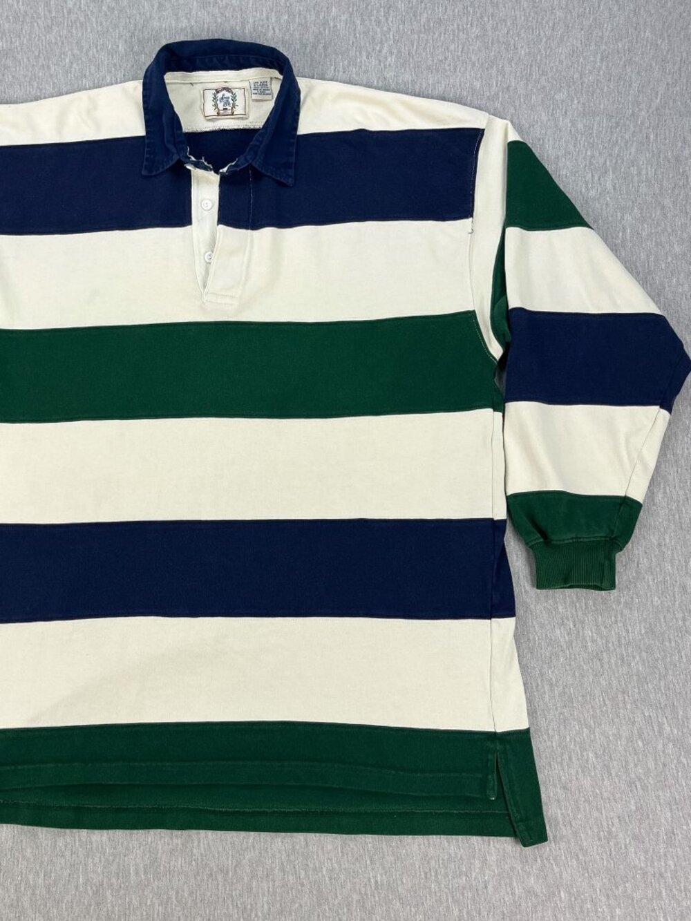 Vintage Y2K Rugby Shirt Mens XL Blue Green White Thicc Striped Sears Roebuck